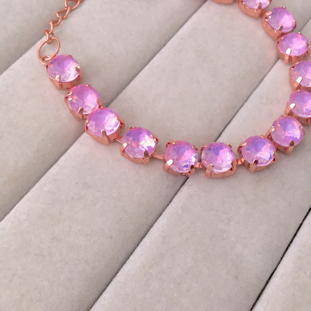 Pink-Purple Opal Aurora Borealis + Rose Gold Crystal Tennis Bracelet - Picture 8 of 10